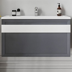 Бриклаер Мебель для ванной Берлин 100 оникс серый с белой ручкой – фотография-4